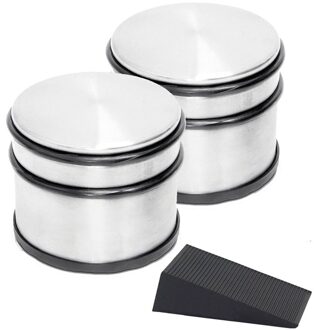 RVS deurstopper met rubberen bescherming + gratis deurwig zwart - 9 x 7.5 cm - 1.1 kg Multikleur