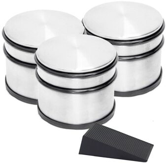 RVS deurstopper met rubberen bescherming + gratis deurwig zwart - 9 x 7.5 cm - 1.1 kg
