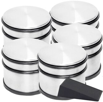 RVS deurstopper met rubberen bescherming + gratis deurwig zwart - 9 x 7.5 cm - 1.1 kg