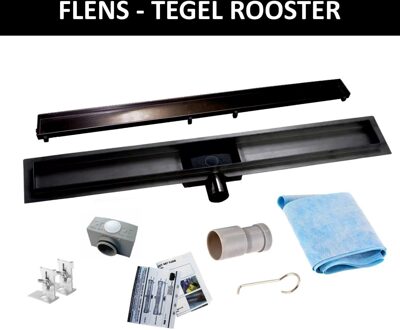 RVS Douchegoot Flens met Uitneembaar Sifon TEGEL ROOSTER MAT ZWART - 50 cm