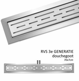 RVS douchegoot - Met muurflens en RVS sifon + filter - 70 x 7 cm