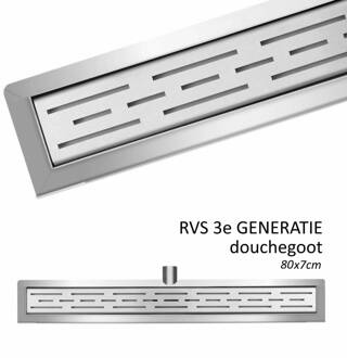 RVS douchegoot - Met muurflens en RVS sifon + filter - 80 x 7 cm