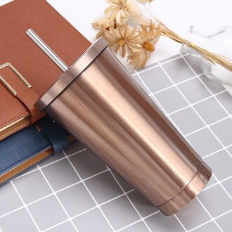Rvs Dubbele Isolatie Cup 600Ml Vacuüm Stro Beker Met Deksel Bier Mokken Voor Thee Cup Metal Drinken stro Travel Cups Goud