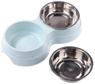 Rvs Dubbele Pet Bowls Voedsel Water Feeder voor Hond Puppy Katten Gezonde Voeden Gerechten Huisdieren Supplies 3 Kleuren blauw
