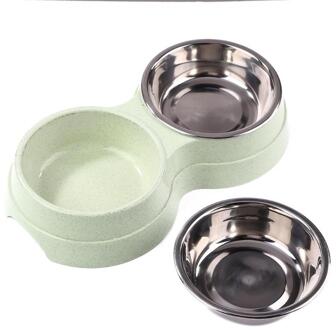 Rvs Dubbele Pet Bowls Voedsel Water Feeder voor Hond Puppy Katten Gezonde Voeden Gerechten Huisdieren Supplies 3 Kleuren groen