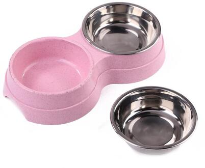 Rvs Dubbele Pet Bowls Voedsel Water Feeder voor Hond Puppy Katten Gezonde Voeden Gerechten Huisdieren Supplies 3 Kleuren roze