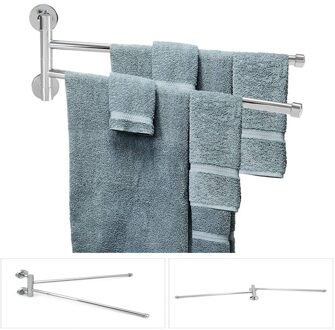 Rvs Handdoekenrek Roterende 2 Swing Arm Bad Rail Hanger Handdoek Houder 2 Bars Washroom Badkamer Rack Wall Mounted opslag