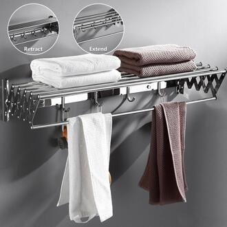 Rvs Handdoekhouders Beweegbare Telescopische Vouwen Rack Handdoek Houder Plank Muurbevestiging Droogrek Voor Wc Badkamer 80cm