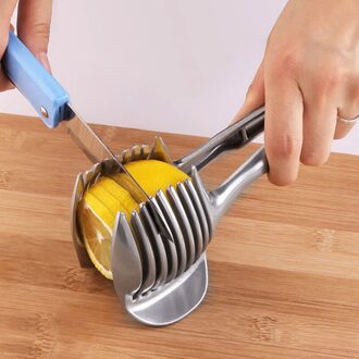 Rvs Handheld Aardappel Snijmachine Tomaat Cutter Tool Shredders Citroen Snijden Houder Veiligheid Keuken Koken Gereedschap