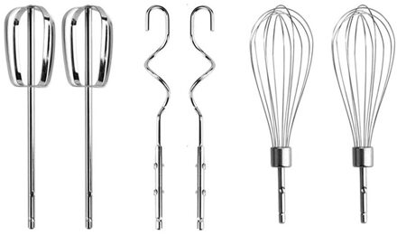Rvs Handmixer Accessoires Set Van 6 Voor Keuken Bakken (2 Bedrade Kloppers, 2 Gardes En 2 Deeg Haken)