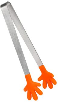 Rvs Handvat Gebruiksvoorwerp Salade Serveren Bbq Tang Creatieve Hand Shape Keuken Koken Gereedschap Mini Siliconen Voedsel Clip Oranje