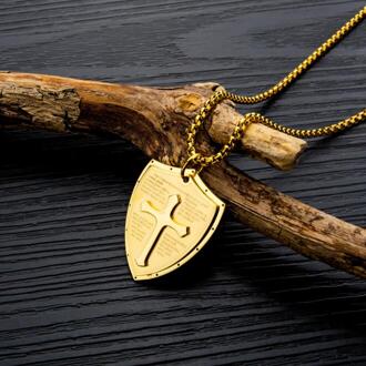 Rvs Heren Ketting Shield Cross Bijbel Hanger Ketting Zomer Strand Zwemmen Surfen Sieraden Anti-Roest goud