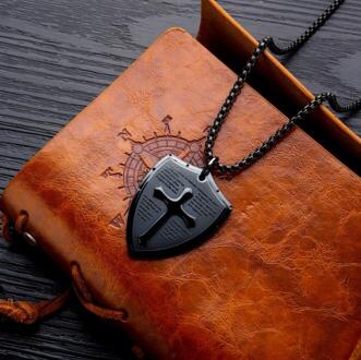Rvs Heren Ketting Shield Cross Bijbel Hanger Ketting Zomer Strand Zwemmen Surfen Sieraden Anti-Roest zwart