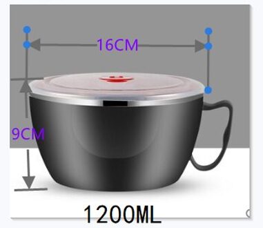Rvs Instant Noodle Kom Met Deksel Slaapzaal Student Lunchbox Kantoormedewerker Isolatie Lunchbox Rijstkom zwart
