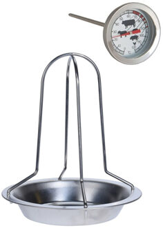 RVS kiprooster/kiphouder/kippenrooster voor de barbecue/BBQ/oven 20 cm met vleesthermometer - barbecueroosters