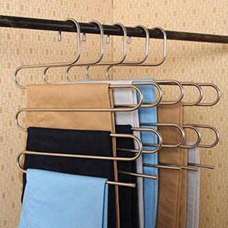 Rvs Kledingkast S Type Broek Broek Hanger Multi Lagen Kleding Handdoek Opslag Rack Closet Space Saver 1stk