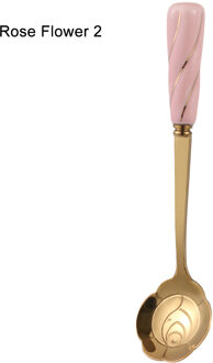 Rvs Koffie Lepel Keramische Handvat Theelepels Bestek Lepel Ijs Suiker Bestek Goud Keuken Tool roos bloem 2