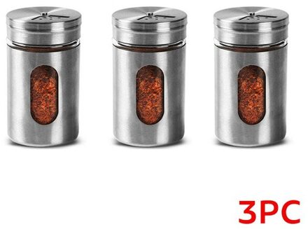 Rvs Kruidenpotjes Kruiden Blikjes Draaien Cover Zout Peper Shakers Tandenstoker Specerij Opslag Fles Keuken Kruidenrek Spice jar-3stk