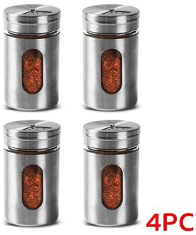 Rvs Kruidenpotjes Kruiden Blikjes Draaien Cover Zout Peper Shakers Tandenstoker Specerij Opslag Fles Keuken Kruidenrek Spice jar-4stk