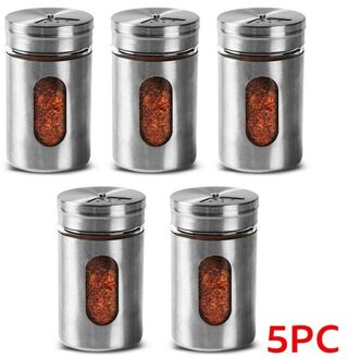 Rvs Kruidenpotjes Kruiden Blikjes Draaien Cover Zout Peper Shakers Tandenstoker Specerij Opslag Fles Keuken Kruidenrek Spice jar-5stk