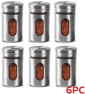 Rvs Kruidenpotjes Kruiden Blikjes Draaien Cover Zout Peper Shakers Tandenstoker Specerij Opslag Fles Keuken Kruidenrek Spice jar-6stk