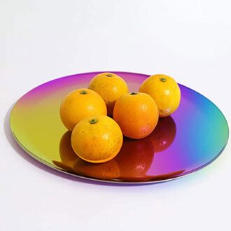 Rvs Lade 27Cm Keuken Plate Kleurrijke Dessert Dienblad Ronde Straight Side Sieraden Cosmetische Opslag Decoratie