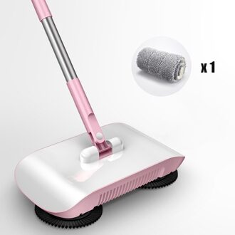 Rvs Magic Veegmachine Push Type Bezem Stoffer Mop All-In-One Hand Push Veegmachine Handvat Huishouden cleaning Tools roze 1cloth