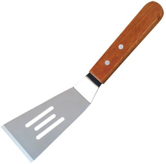 Rvs Mini Gebakken Schop Houten Handvat Platte Steak Schop Bakken Gebak Spatel Bbq Schop (Niet-Holle Schop) zilver 1