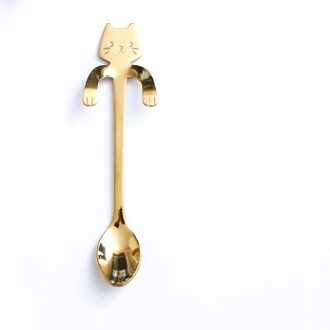 Rvs Mooie Cartoon Kat Opknoping Koffiekopje Lepels Ijs Dessert Theelepel Creatieve Opknoping Scoop Servies goud