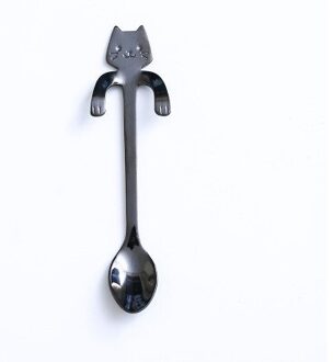 Rvs Mooie Cartoon Kat Opknoping Koffiekopje Lepels Ijs Dessert Theelepel Creatieve Opknoping Scoop Servies zwart