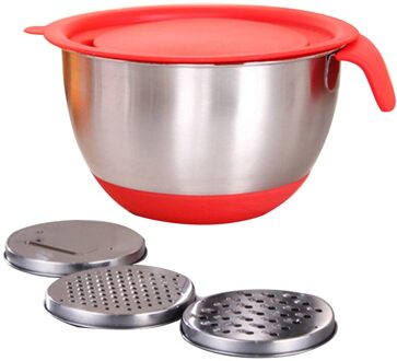 Rvs Non-Slip Mixing Bowls Met Rasp Bijlagen Schenktuit Handvat En Deksel Utensilios De Cocina -V12 B 22X22X12.5cm