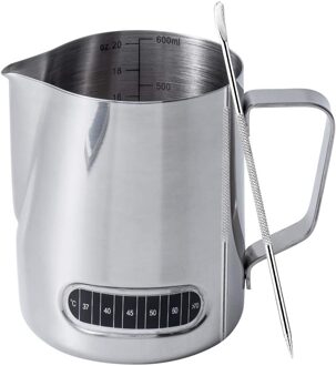 Rvs Opschuimen Melk Pitcher-Met Ingebouwde Thermometer Perfect Voor Melk Frothers, met Interne Meting (600Ml)