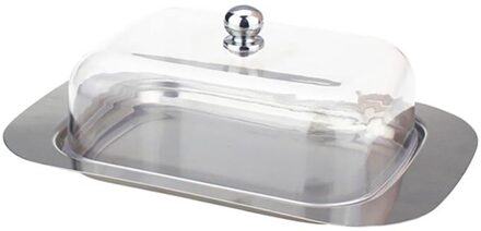 Rvs Ovale Botervloot Box Container Shiny Kaas Brood Server Opslag Keeper Lade Butter Container Met Hold Deksel B 18x12x7cm