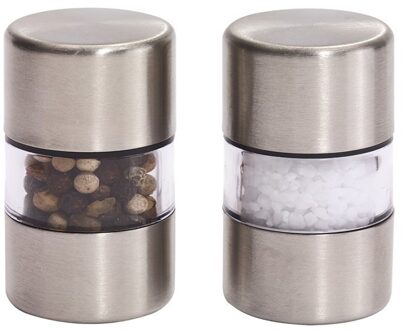 RVS pepermolen en zoutmolen set 5 cm Zilver