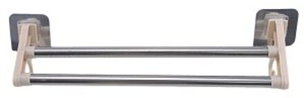 Rvs Plastic Dubbele Stang Geen Spoor Lijm Handdoek Opknoping Staaf Opslag Rekken Badkamer Keuken Punch-Gratis Handdoek rekken nordic Beige