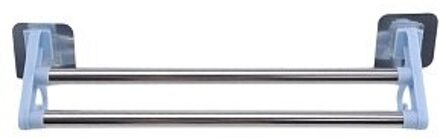 Rvs Plastic Dubbele Stang Geen Spoor Lijm Handdoek Opknoping Staaf Opslag Rekken Badkamer Keuken Punch-Gratis Handdoek rekken nordic blauw