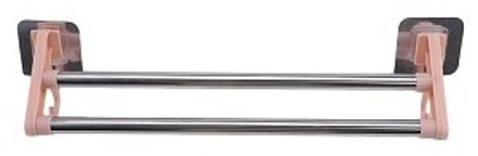 Rvs Plastic Dubbele Stang Geen Spoor Lijm Handdoek Opknoping Staaf Opslag Rekken Badkamer Keuken Punch-Gratis Handdoek rekken nordic poeder