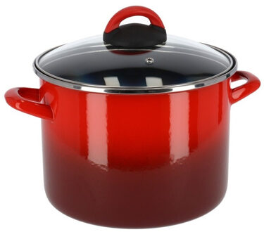 Rvs rode kookpan/soeppan met glazen deksel 20 cm 4,8 liter - Kookpannen Rood