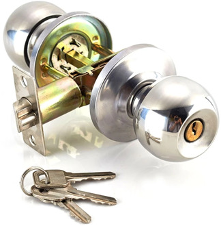 Rvs Ronde Bal Deurknoppen Handvat Passage Entree Lock Entry Met 3 Sleutels Voor Slaapkamers Woonkamers