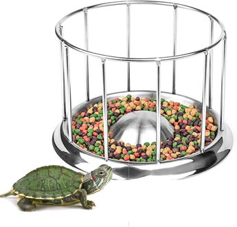 Rvs Schildpad Feeder Kom Wastafel Voedsel Dispenser Feeding Tool Multifunctionele Aquarium Schildpad Reptiel Amfibie Pet Supply 14x10cm