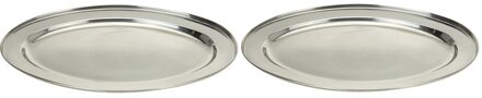 RVS serveerschaal/barbecueschaal - 2x - D45 cm - Barbecueschalen - vleesschalen - zilver