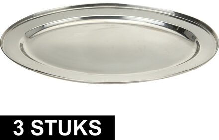 RVS serveerschaal/barbecueschaal - 3x - D45 cm - Barbecueschalen - vleesschalen - zilver