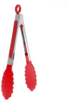 Rvs Siliconen Outdoor Bbq Clip Salade Klem Koken Voedsel Tong Keuken Tool Rood