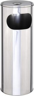 RVS staande asbak met prullenbak - 58 cm hoog - weerbestendig - compact