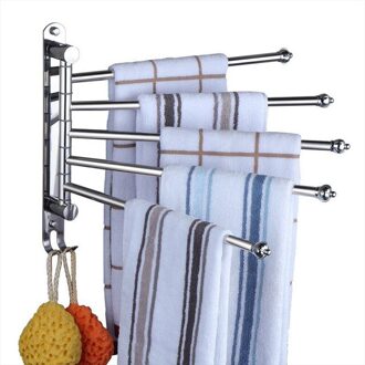Rvs Swivel Handdoekenrek 3/4/5 Armen Handdoek Bar Met 2 Haken Wall Mounted Handdoek Hanger Voor Badkamer XXL