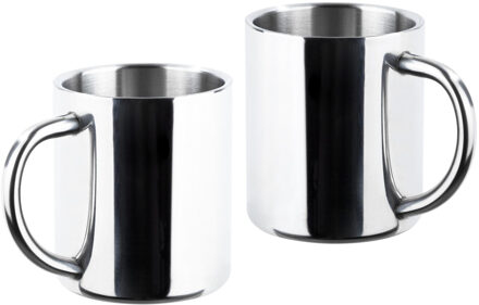 RVS Thermobekers - Isolerende bekers - Zilver - 2 Stuks Zilverkleurig