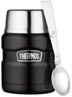 RVS Thermos voedseldrager / isoleerbeker voor eten 470 ml zwart - Thermosflessen