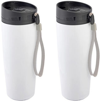 RVS Thermosbeker - 2x - Koffie reisbeker - Isoleerbeker - wit - 380 ml