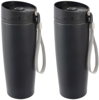RVS Thermosbeker - Set van 2x stuks - Koffie reisbeker - Isoleerbeker - zwart - 380 ml