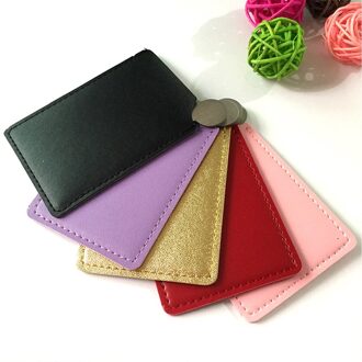 Rvs Unbreakable Make-Up Spiegel 1 Pc Shatter-Proof Draagbare Pu Leather Sleeve Pocket Kaart Spiegel Cosmetische Essentiële Rood